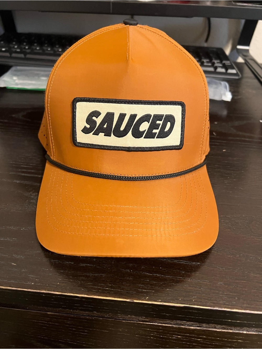 River Road Clothing Co. "SAUCED" 5-Panel Rope Snapback Hat - Camel / Orange